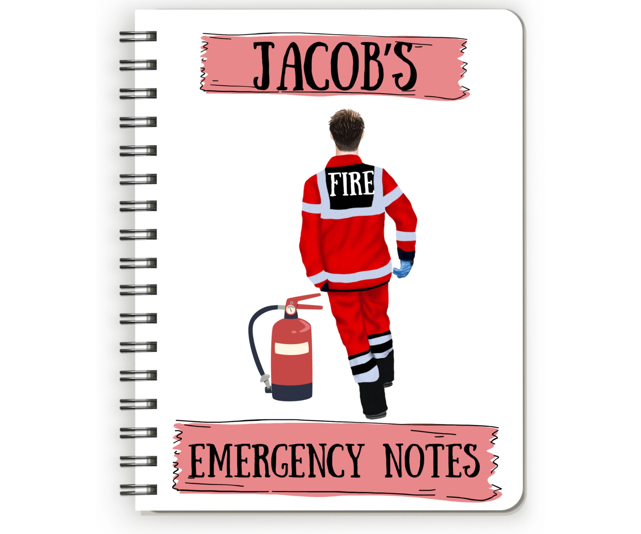 Firefighters Journal, Firefighter Notebook, Firefighter Gifts for Men, Fireman Gifts for Men. Choice of hairstyle and skin to make a fun character of recipient.