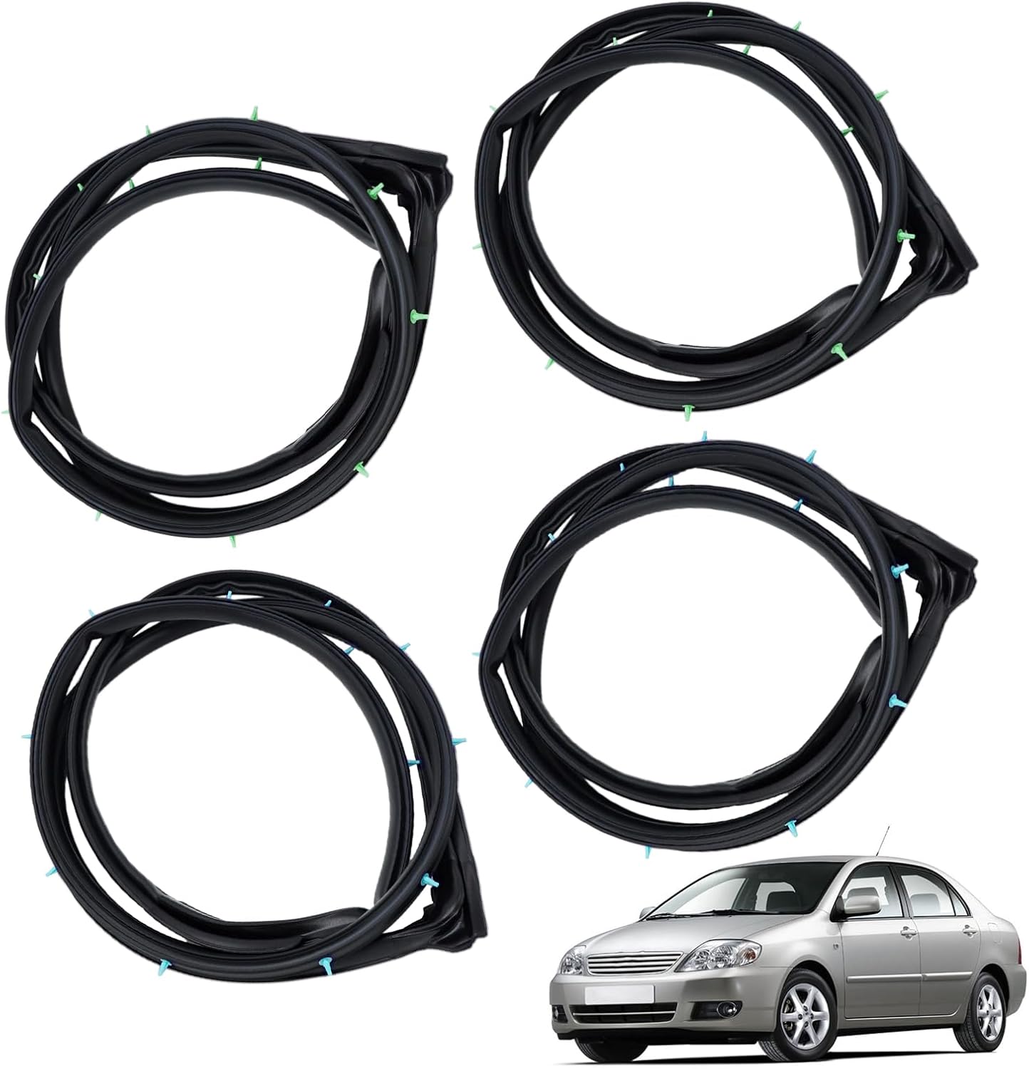 Front Rear Door Weather Strip Seal Rubber Fit for Toyota Corolla 2003-2008 Replace 6787202050 6787102050 6786102100 6786202100, Rubber Trim Weatherstrip Sealing, Black