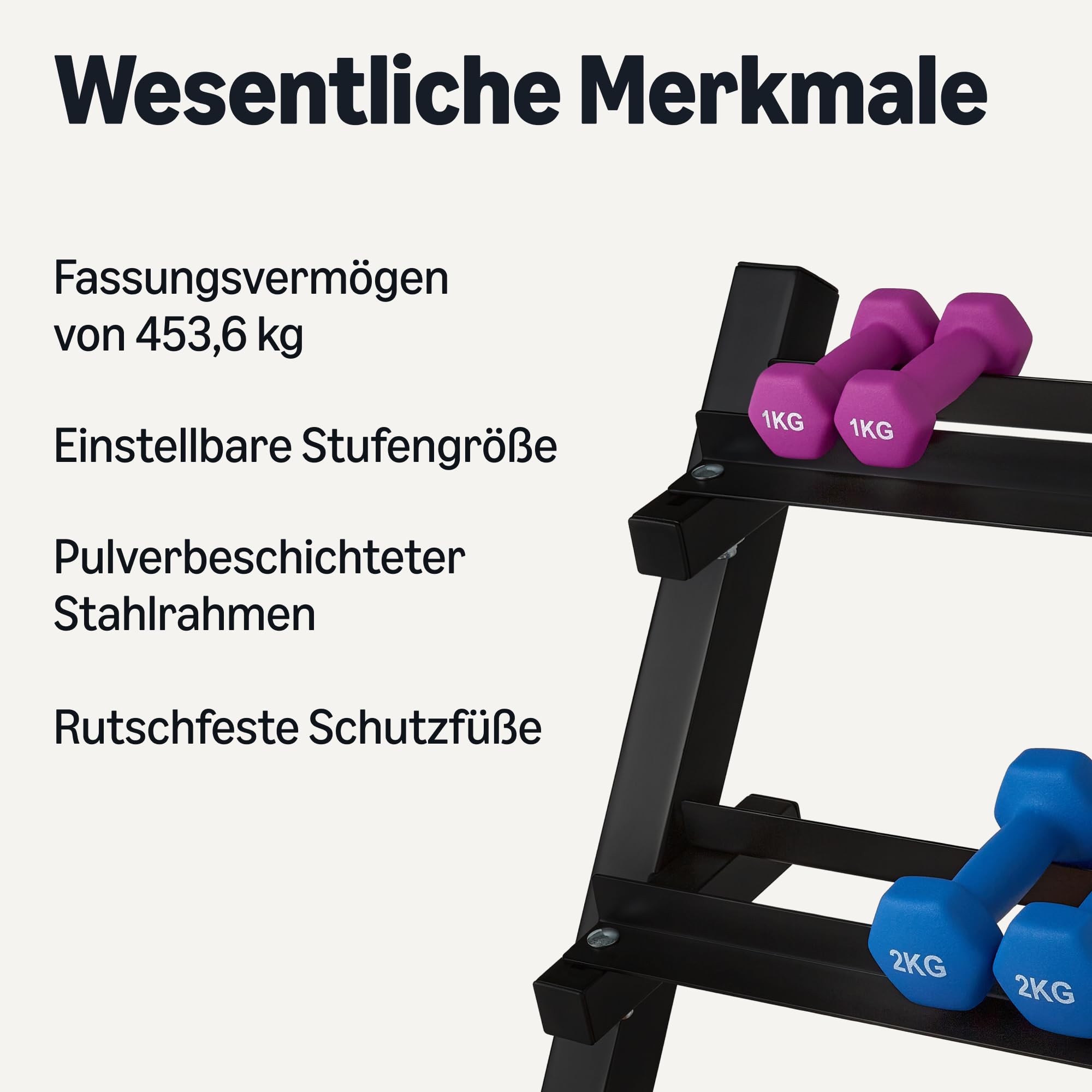 Amazon Basics – Hantelständer, 3-stöckig, verstellbar, nur Ständer, schwarz