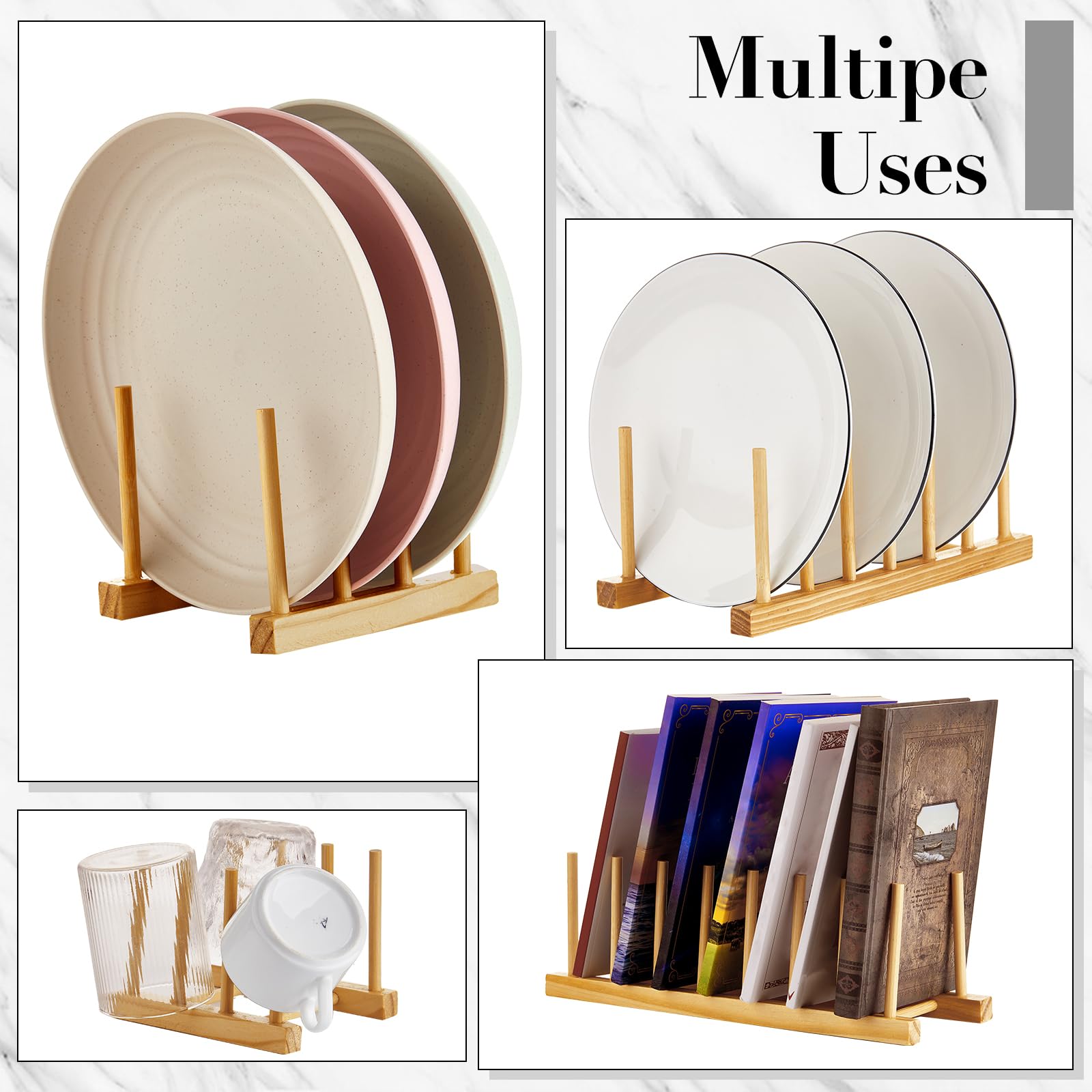 Zopeal Scolapiatti in legno di bambù, 9 pezzi, 3/6/7 fessure, scolapiatti scolapiatti da cucina, organizer per piatti, ciotole, tazze, coperchi e libri