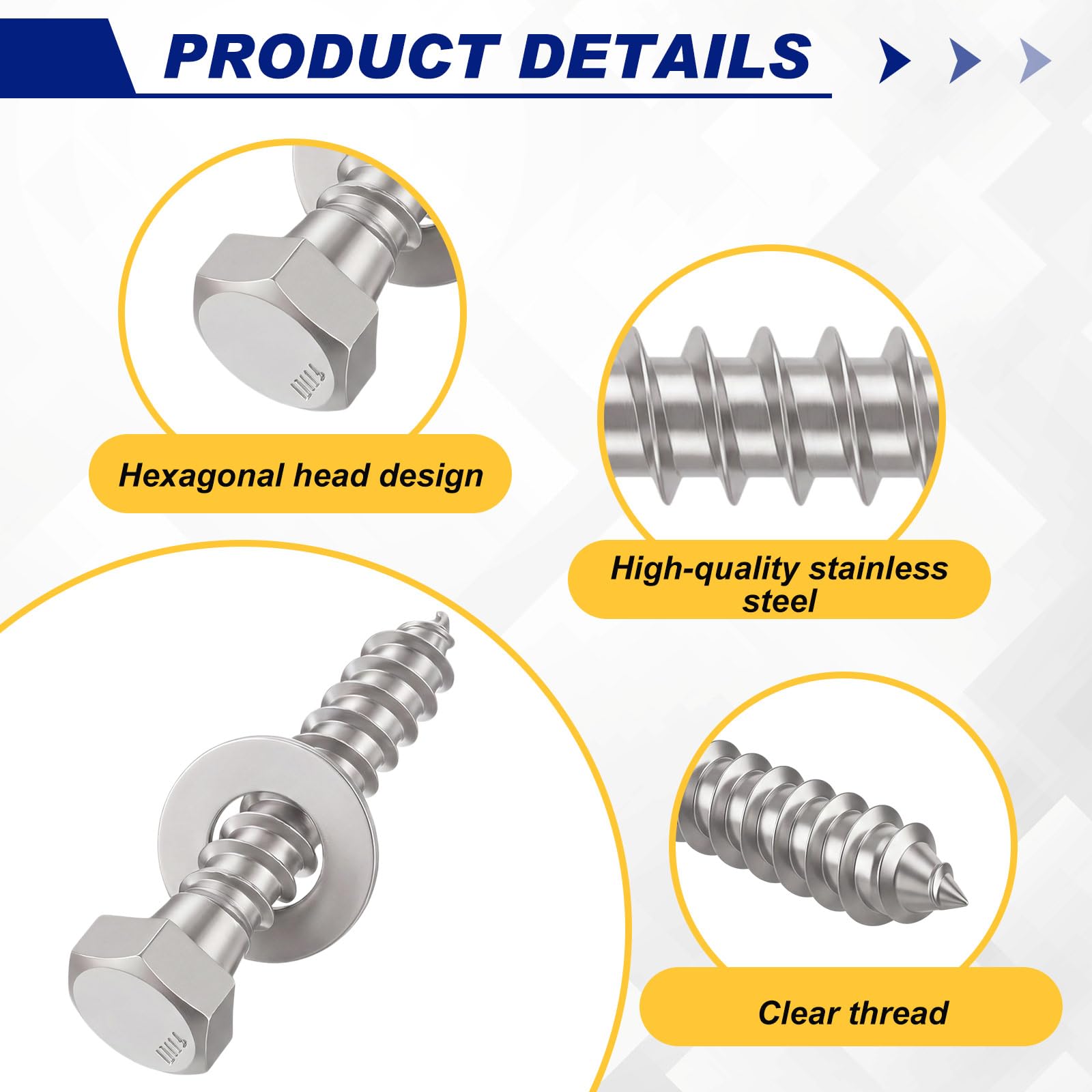 Zonon 50 tornillos hexagonales de 3/8 x 2 pulgadas, acero inoxidable 304, 50 tornillos y 50 arandelas, grado industrial/comercial