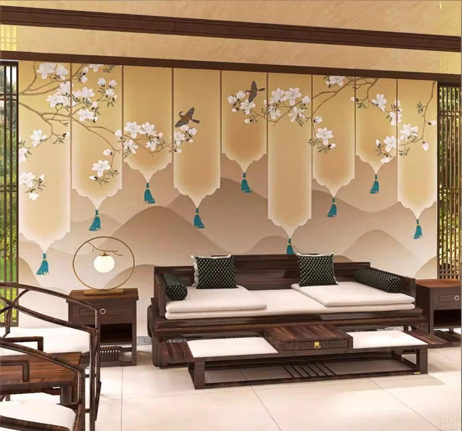 Vintage Classic Landscapes White Magnolia Birds 3D Wallpaper Easy Install Feature Office Living Room Sofa Bedroom TV Background Wall Decoration-200cm×140cm