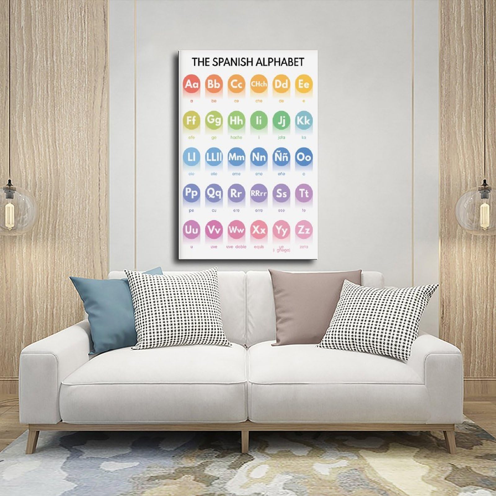 Spanisches Alphabet-Poster, spanische Buchstaben, Diagramm für Zuhause, Klassenzimmer, Bildung, Leinwand, modernes Poster, Wandkunst, Dekordrucke, Gemälde, Wohnzimmer, Schlafzimmer, Dekoration, 50 x