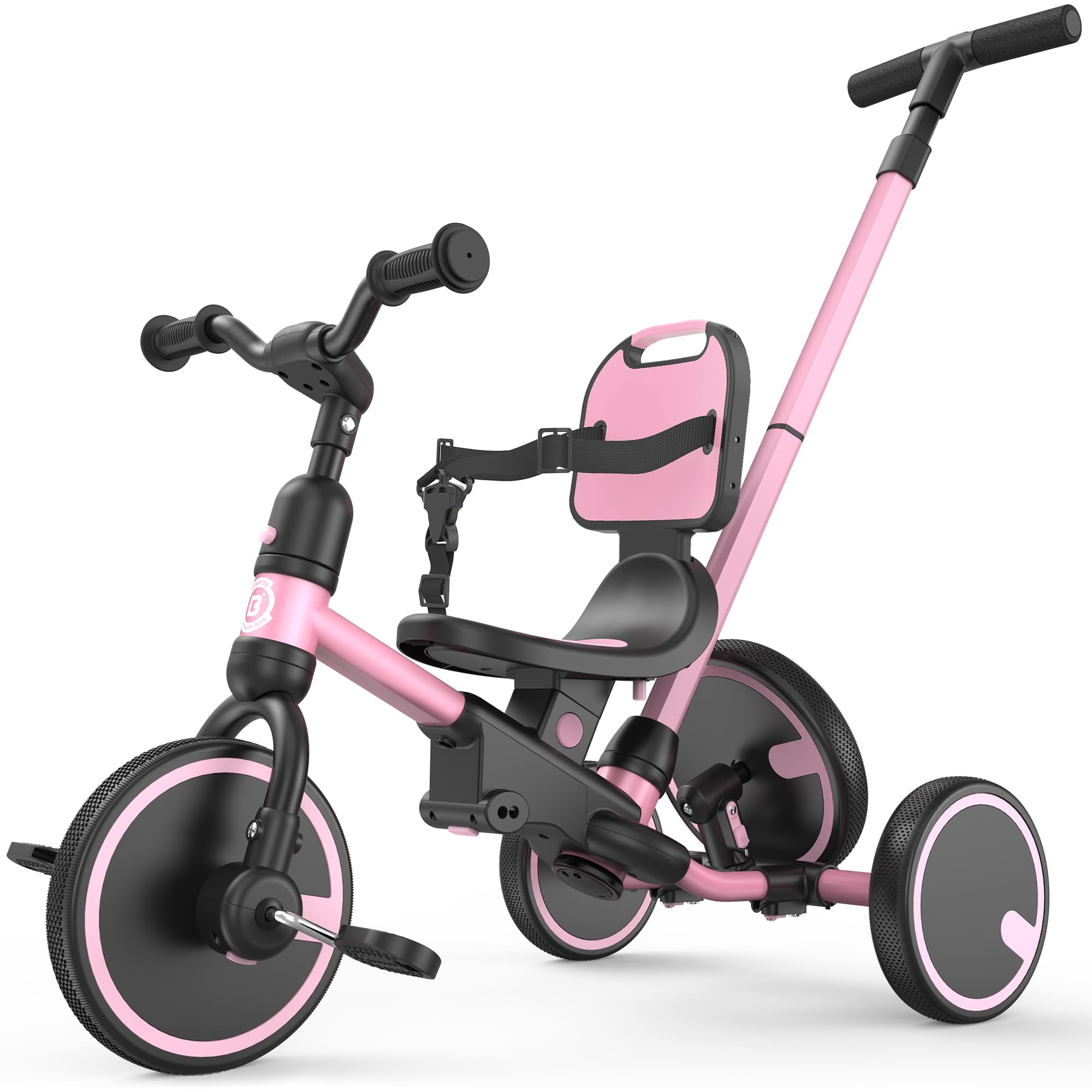 besrey Toddler Bike 1-3 Years Old,Toddler Tricycle with Spare Wheel,5 in 1 Kids Trike with Push Handle,Backrest and Safety Belt,Balance Bike 1+ Year Old,Birthday Gift and Toy for Boys and Girls