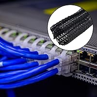 Vista 5 de Boao 3 piezas de protector de cable de telar de alambre negro tubería funda dividida para cable de carga USB, cable de audio y video, cada tamaño 10