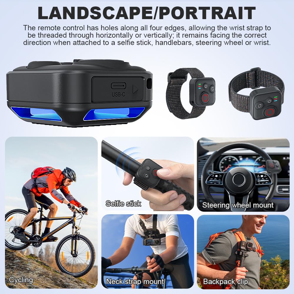 Bluetooth Fernbedienung für Insta360 X5/X4/X3/X2/Ace Pro 2/Ace Pro/GO3S/GO3/GoPro Hero 13/12/11/IOS/Android, Wasserdicht Wireless Smart Fernbedienung mit Handschlaufe, 50M Reichweite, BT5.1