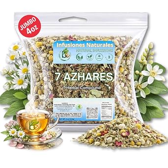7 Azahares Herbal Tea 4 oz Loose Leaf Calming Tea Blend Passion Flower, Valerian, Linden, Orange Blossom, Lemon Balm & More 100% Natural, Vegan, Non-GMO, Caffeine-Free