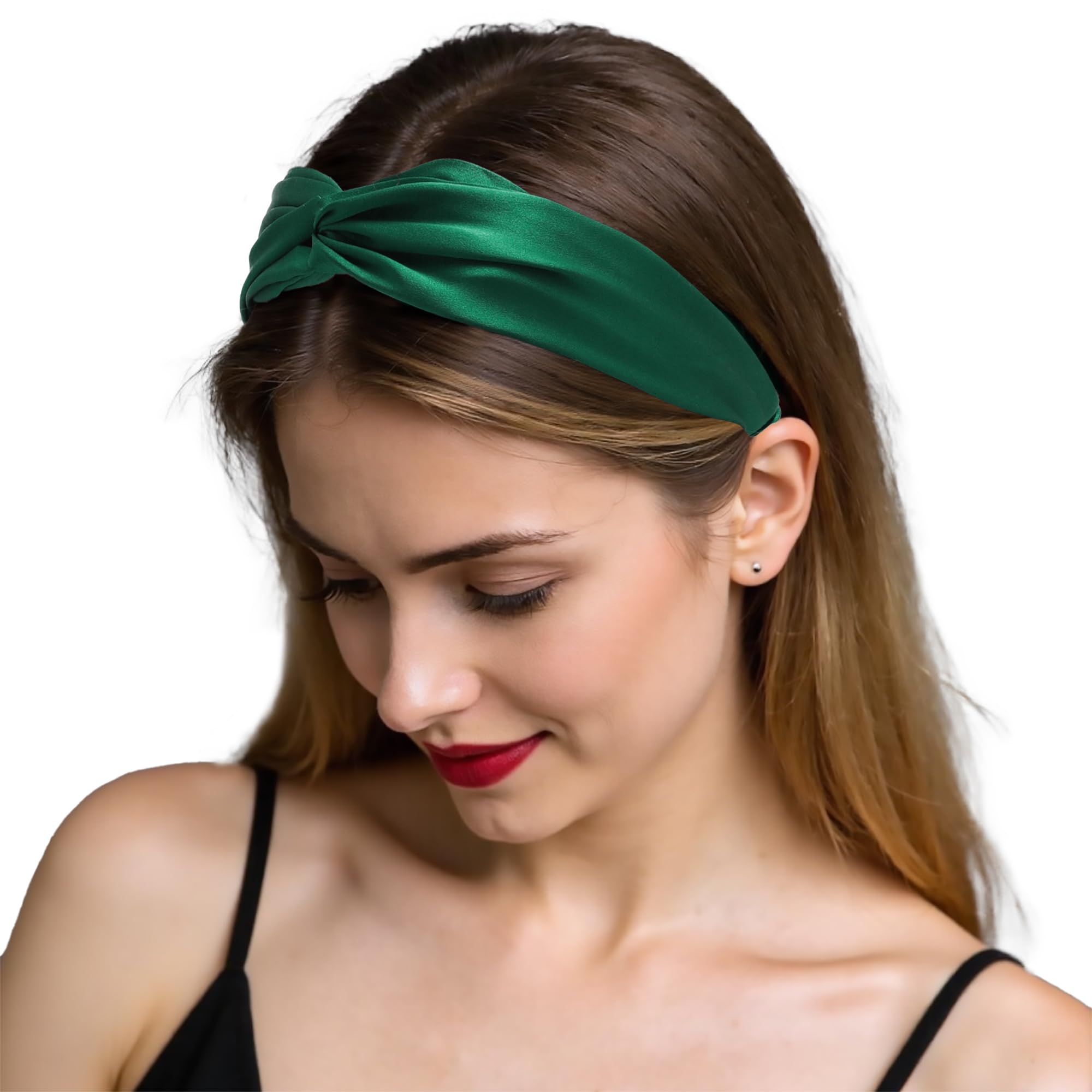 ZLYC Damen Maulbeere Seide Stirnband Twist Stirnbänder(Einfarbig Dunkelgrün),Einheitsgröße