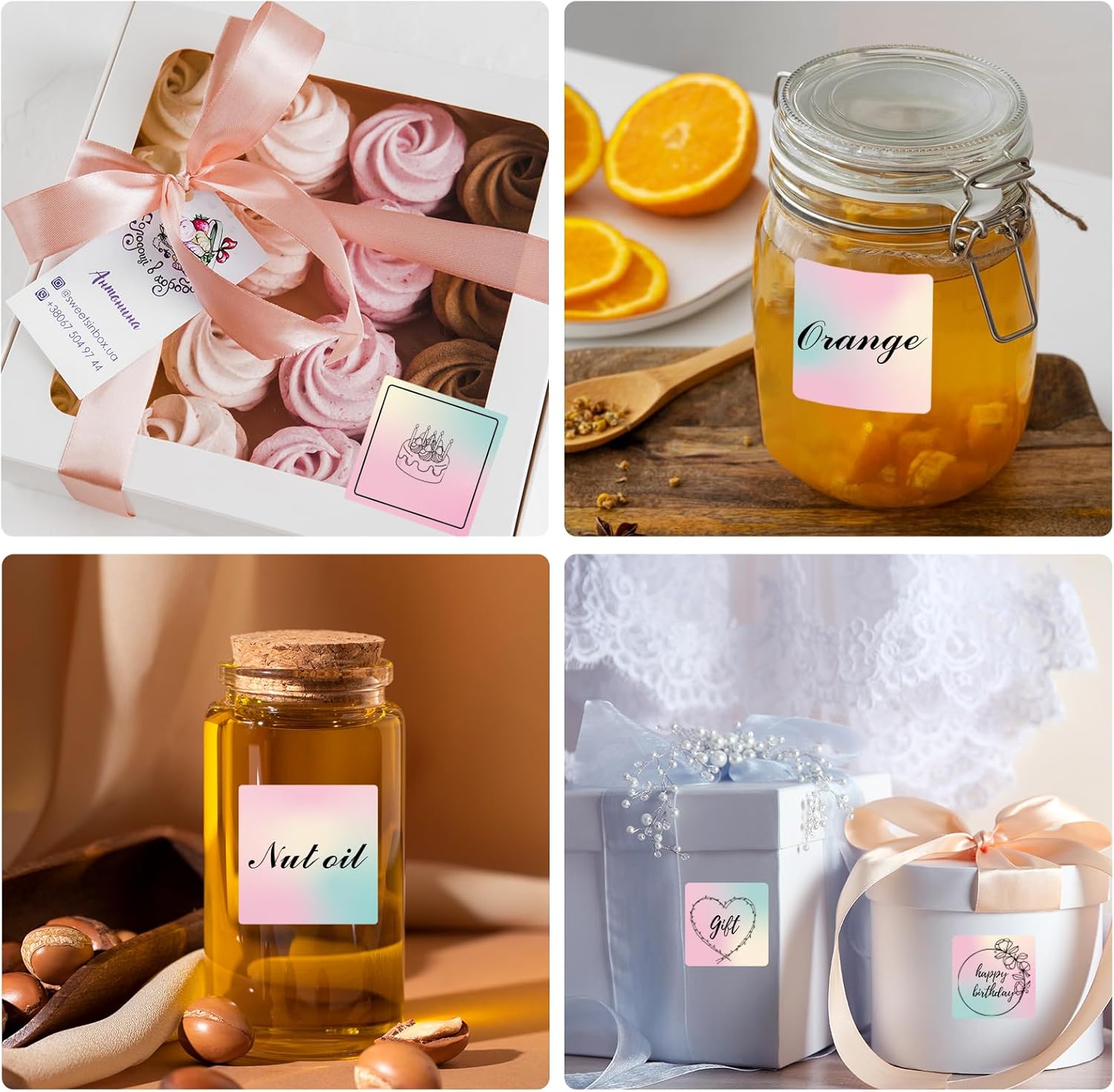 2x2 Inch Square Thermal Sticker Labels, Self-Adhesive Pink Square Direct Thermal Labels, Waterproof/Tearproof/Perforation Line Design- Gradient Color - Image 6