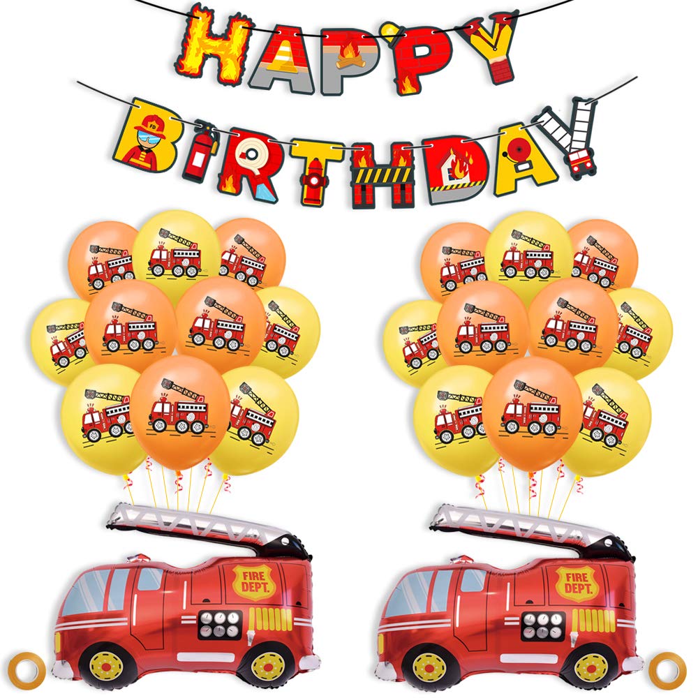 Fire Truck Balloon Kit Birthday Party Supplies Fire Engine Jumbo Aluminum Foil Balloon Helium Balloon Party Decorations Latex Balloon Fire Firefighter Party Favors for Kids Confetti Party Supplies