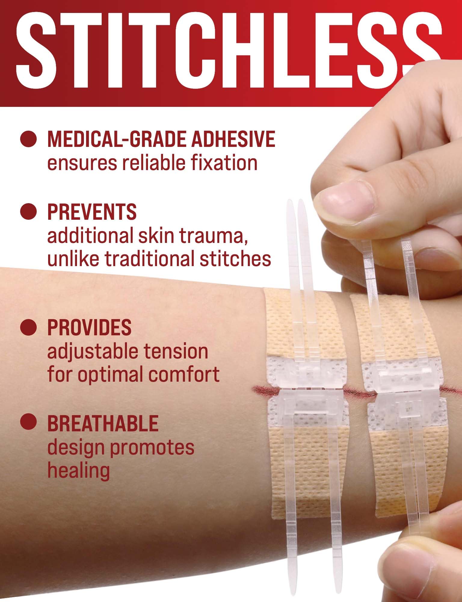 MYHELP- “Tiras para Cierre de Heridas de Emergencia 4pk 2 Tipos Kit de Cierre de Laceración Sin Puntadas y Fácil de Usar