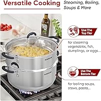 Vista 6 de SUNHOUSE - Ollas de vapor de 5.5 cuartos de galón con tapa, olla multiusos de acero inoxidable de 2 niveles con asa para verduras, albóndigas
