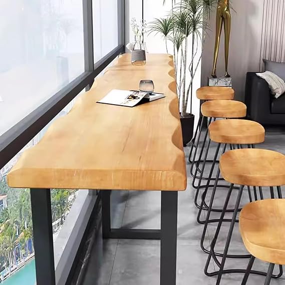 Solid Wood Industrial Bar Counter Table, Live Edge Kitchen Dining Table, Long Narrow Bar Tables,Rectangular Rustic Pub Tables,No Stool(39.3, Brown)