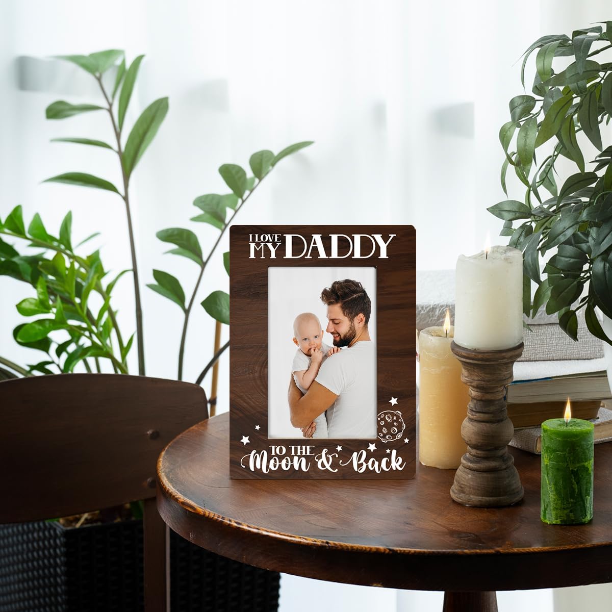 Father’s Day Gifts, Dad Gifts from Daughter & Son, Rustic Wood Photo Frame Holds 4 x 6 Inch Photo - I Love My Daddy to The Moon and Back, Farmhouse Home Decor, Dad Birthday Christmas Gift - Image 4