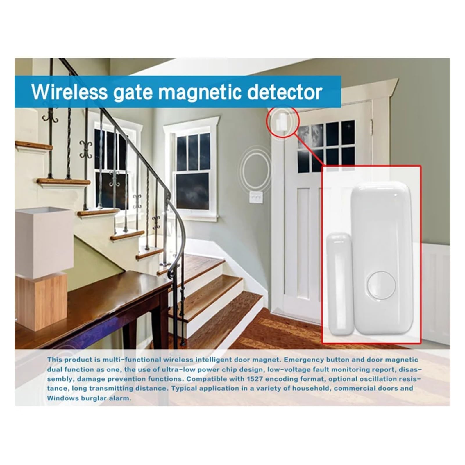 Sensor magnético inalámbrico for puerta y ventana, siste-ma de alarma for el hogar, alertas de notificación por aplicación, Detector de Sensor de ventana(4 PCS)