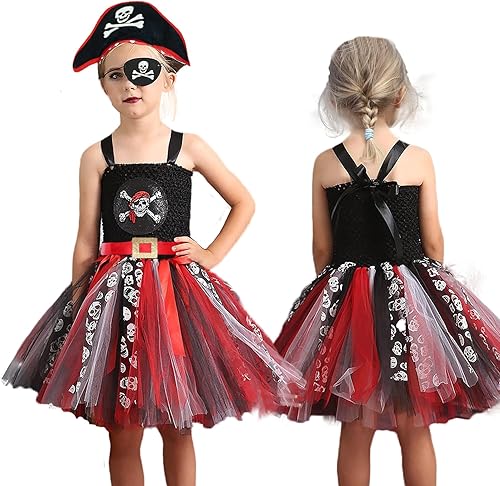 Miniatura 7 de Kit de disfraz de pirata para niñas, vestido de tutú pirata para Halloween, juego de accesorios de pirata para niñas, disfraz de pirata para niños