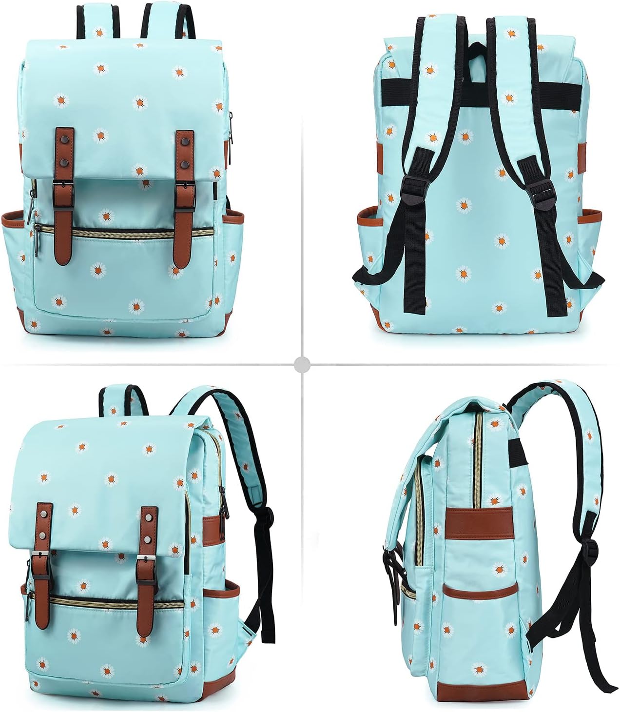 Slim Laptop Backpack College Student School Bag Travel Rucksack Daypack Daisy Blue