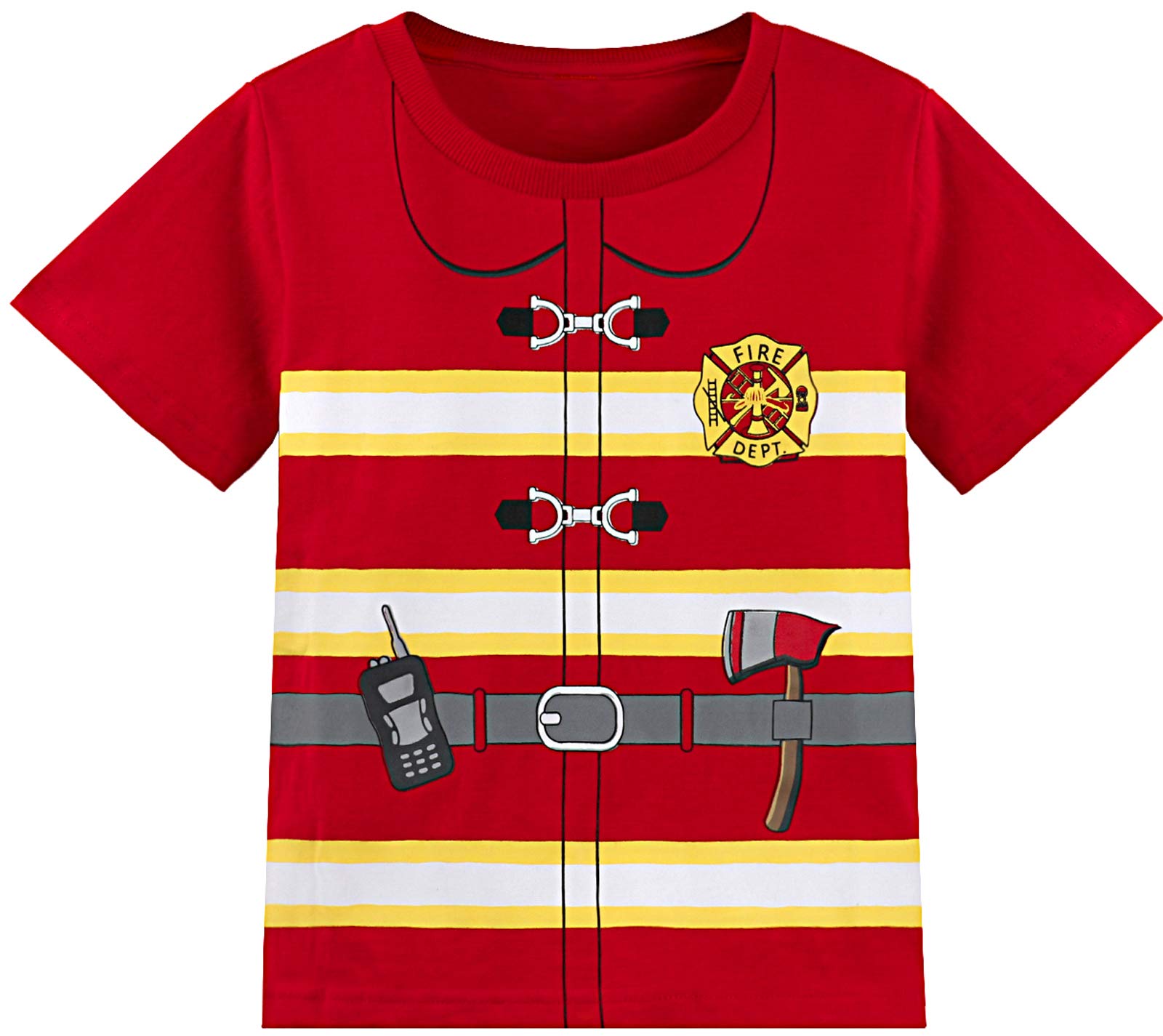 COSLAND Toddler Boys Firefighter Shirt Kids Halloween Costume, Red, 5T