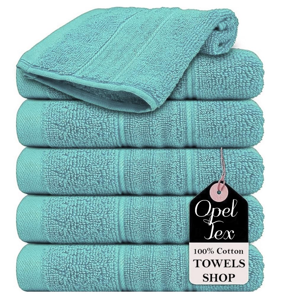 OPEL TEX 6X Face Cloth Flannels 100% Egyptian Cotton Set (30 x 30 cm, 600-GSM) Super Soft Highly Absorbent Quick Dry Hand Washcloths Gym Spa Towels (Sky Blue)