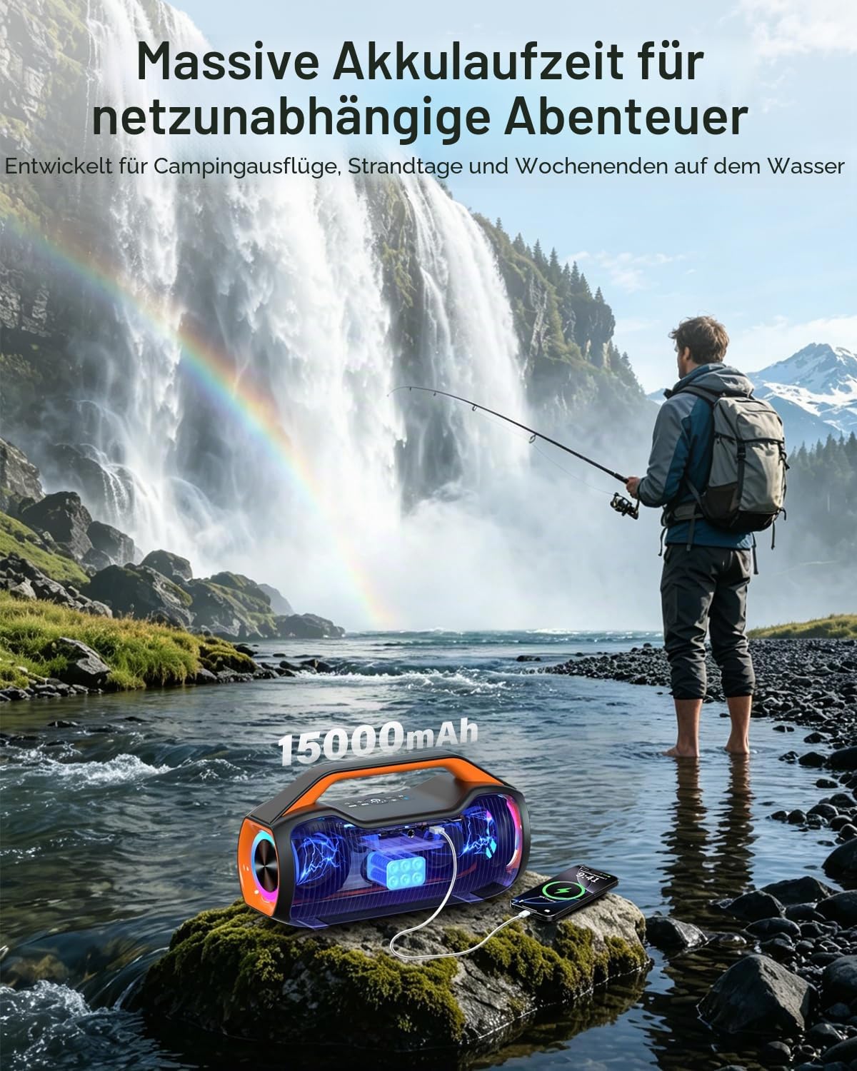 Bluetooth Lautsprecher Tragbare Musikbox Outdoor 120W Peak Bass Boost | 2x Subwoofer IP65 Wasserfester speaker 24h Akku Unterstützung DSP/TWS/AUX/TF/BT5.4, Geeignet für Partys,Strände,Camping