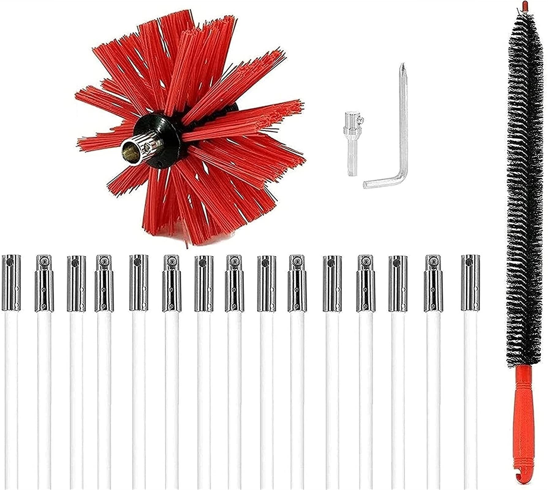 Kit De Cepillo De Limpieza For Chimenea, Cepillos For Chimenea, Kit De Deshollinador De Chimenea, Kit De Limpiador De Ventilación For Secadora, Herramienta De Deshollinado(15 Rods,410mm)