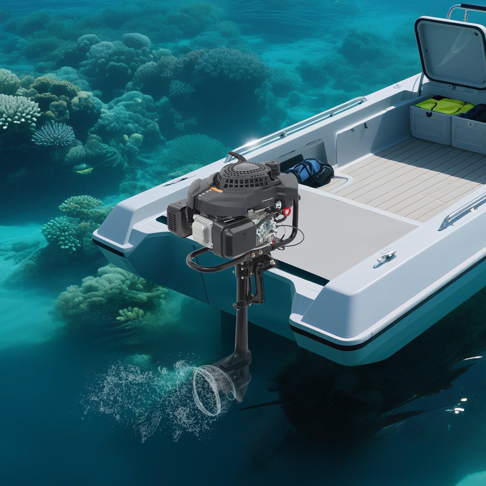 Motor fueraborda de 4 tiempos, 9 HP 3600 RPM, motor fueraborda de gasolina con CDI y Refrigeración por aire, motores fueraborda de 224 cc para barcos, motor para botes inflables, barcos de pesca