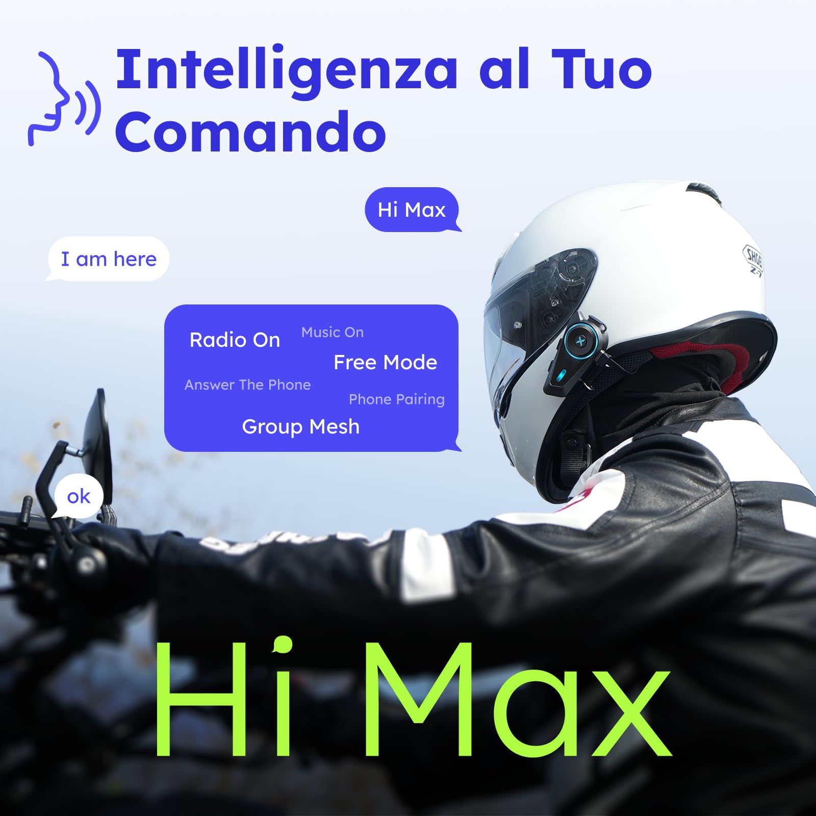 D10, cuffie Bluetooth per moto, citofono a 4 piloti, sistema di comunicazione del casco, V5.4, cancellazione del rumore ENC, controllo vocale AI, multitasking audio, radio FM, IPX7, adatto