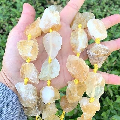Adabele Natural Raw Yellow Citrine Crystal Quartz Healing Gemstone Loose Beads Drilled Large Nugget Rough Chakra Gems Stone Spacer 15 Inch GA-C4