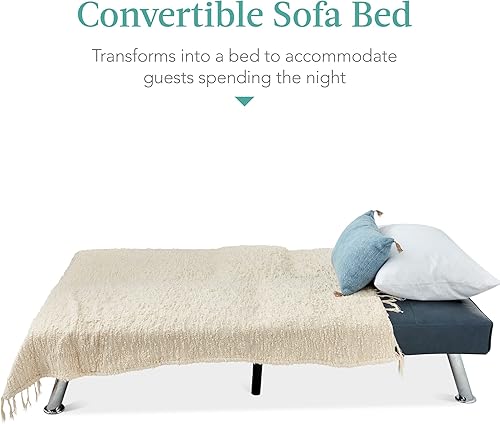 Miniatura 81 de Futón sofá cama para entretenimiento Best Choice Products, moderno, se dobla y reclina, muebles, con posavasos Negro -,Azul,Borgoña,amarillo