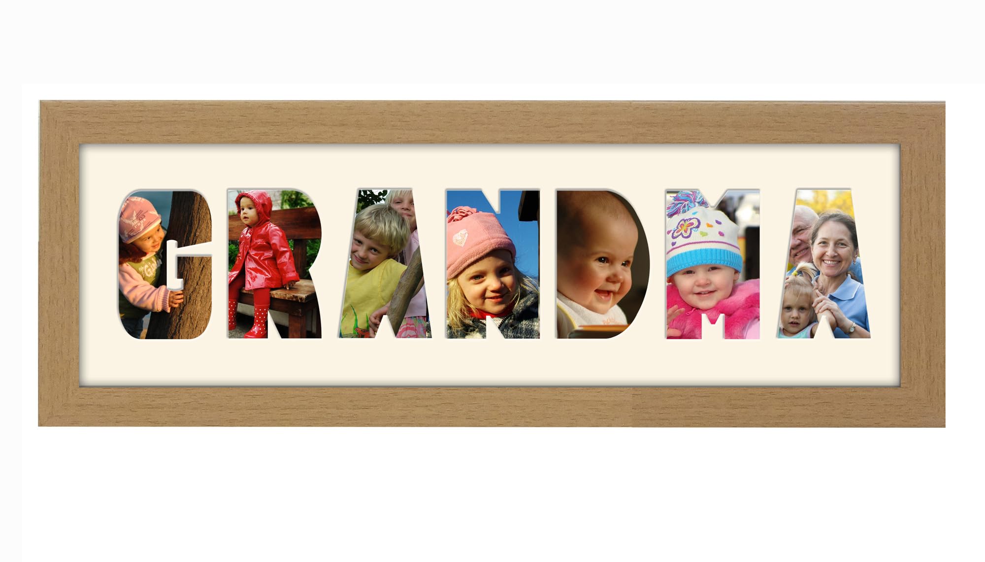 Photos In A Word Oak Finish Frame Cream Mount Grandma Photo Frame Letter Word Name Frame Single Mounted 1351A (Oak Finish Frame Cream Mount)