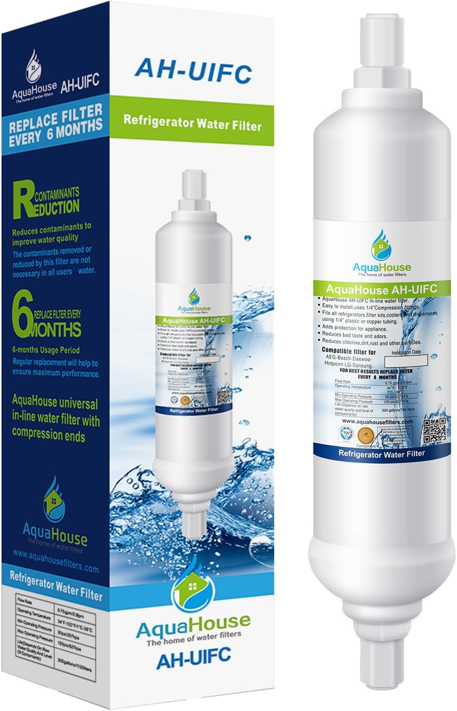 AH-UIFC Compatilbe Fridge Water Filter for LG & Hotpoint BL9808, 3890JC2990A, 5231JA2012B, 5231JA2012A & Daewoo DD-7098 - with Screw Connections