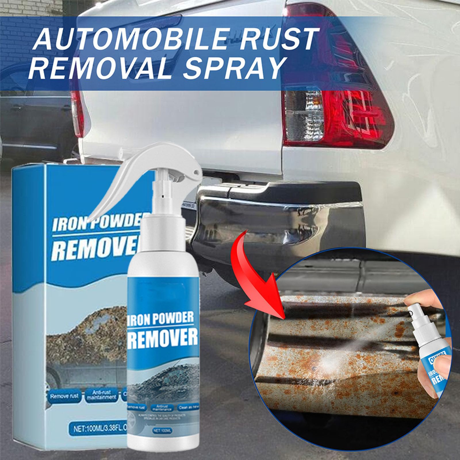 Iron Powder Cleaner Spray for Car Wheels, Multi-Surface Metal Stain Cleaner for Tools & Hardware, Iron Fallout for Automotive Detailing, 100ml (3pcs)