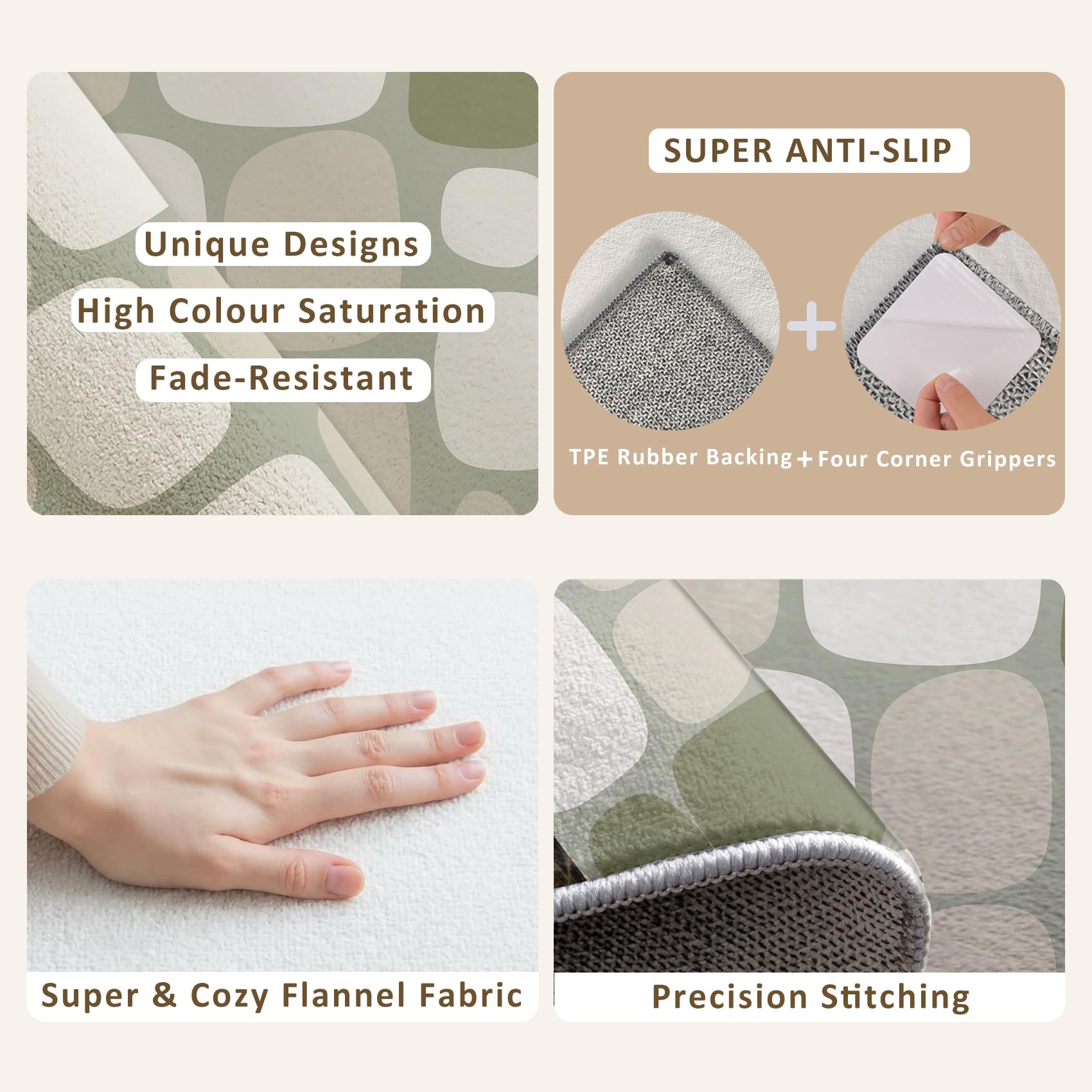 Tapis Vert Sauge Salon Chambre Interieur Carré 100x100 cm