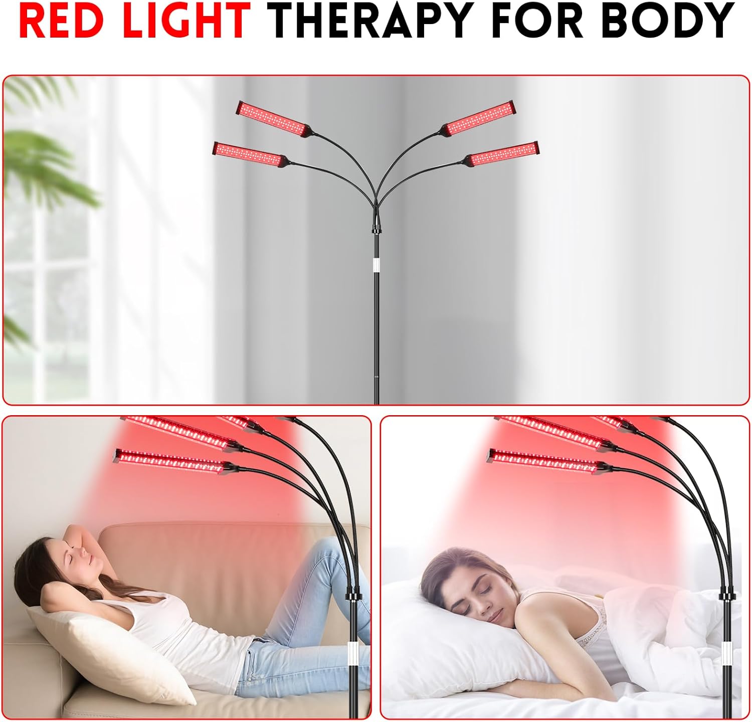 Red Light Therapy for Body, Red Light Therapy with Stand, 4 Heads 660nm & 850nm Red Light Therapy Lamp Portable LED Red Light Therapy Device for Full Body, Face - Image 3