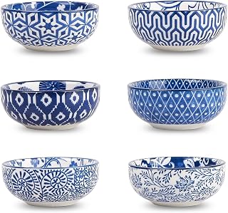 Selamica Ceramic Mini Dipping Bowls Set of 6, 3 Inch Vintage Blue Soy Sauce Dishes, 2.7oz for Sushi Appetizers BBQ Side Dishes