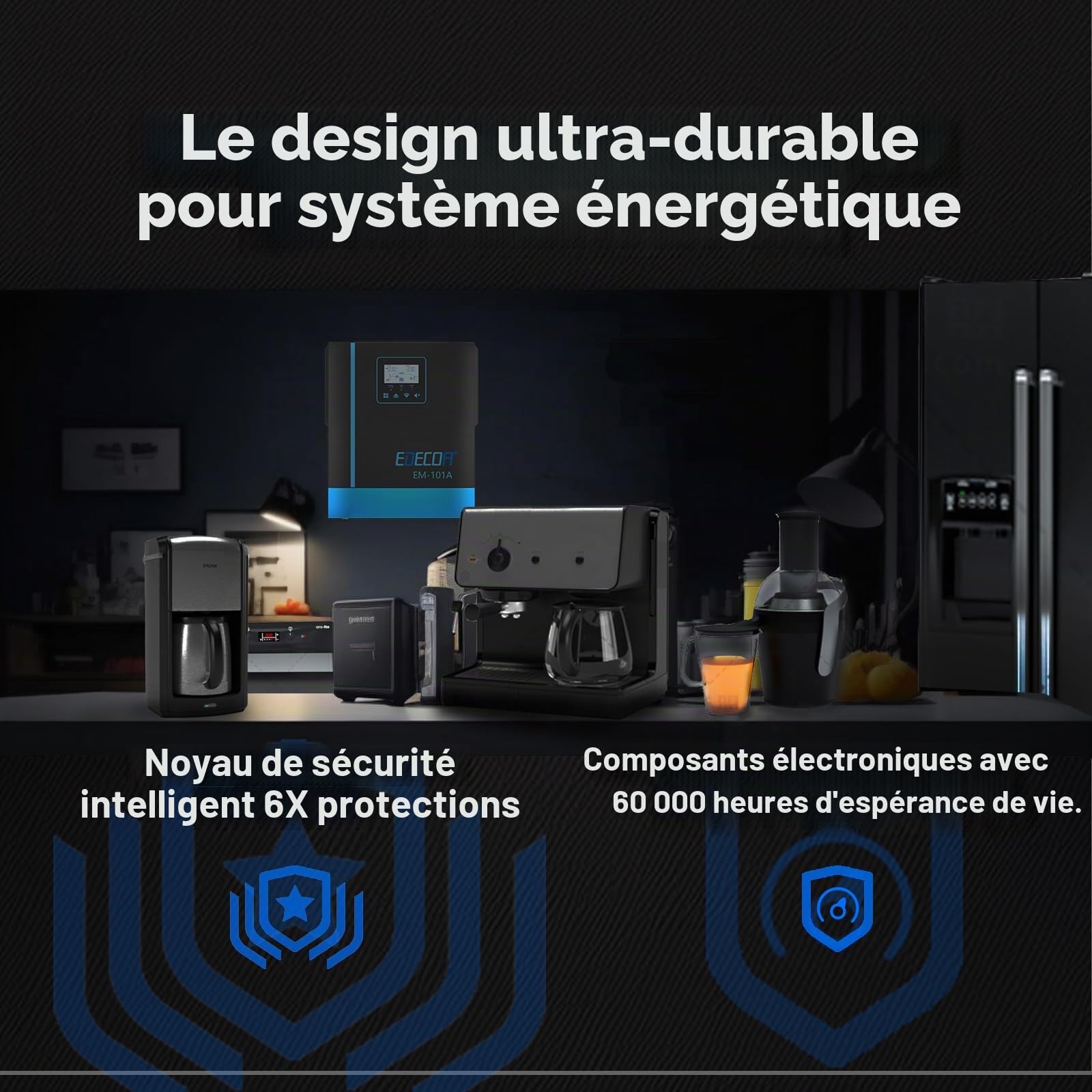 EDECOA Onduleur Hybride 1000W 12V 230V Chargeur Solaire MPPT 40A Onde Sinus Pures 20-150Vdc Hors Rseau Chargeur de BMS Batterie Contrôleur de Charge Solaire