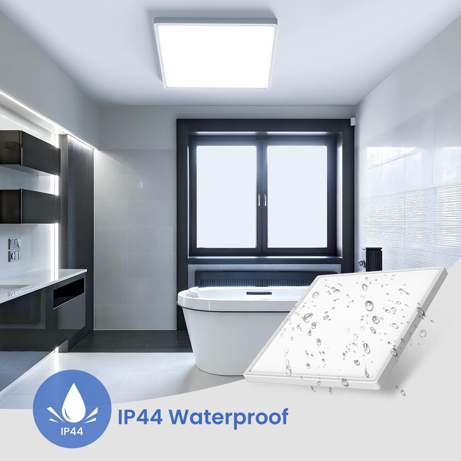 OTREN Plafoniera LED Soffitto Quadrata, 6500K Lampada da Soffitto LED Moderno, Plafoniera Bagno IP44 per Camera da Letto, Cucina, Soggiorno, Balcone, Ufficio, 30CM