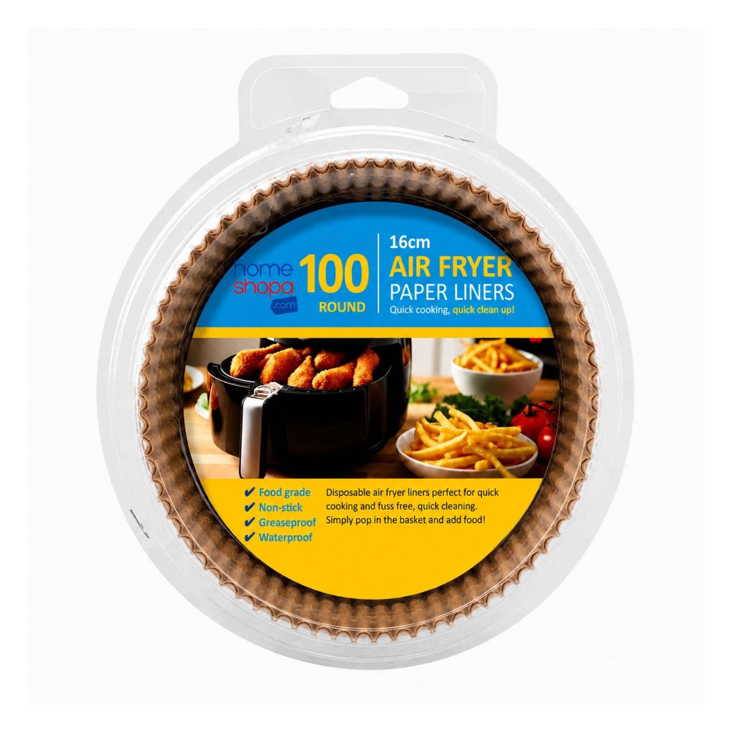 HOMESHOPA Air Fryer Paper Liners, 16cm Round 100 Pack Disposable Non-Stick Parchment Paper, Compatible with Ninja, Tefal and More, Food Grade Baking Sheet, Easy Cleanup Baker's Choice