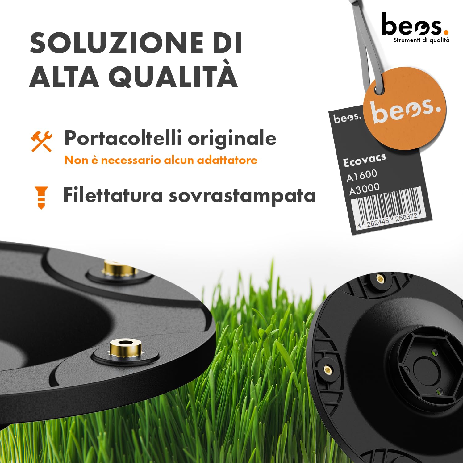 BEOS Premium Robot tondeuse Tuning – 2x disques de coupe pour 6x lames - Pour Ecovacs GOAT A1600 & A3000 - Disques de coupe renforcés de fibre de verre - Ø 140 mm