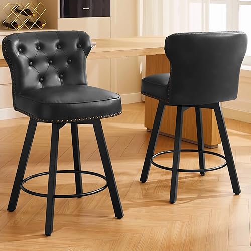 Miniatura 3 de Juego de 2 taburetes de bar de altura de mostrador, taburetes retro para cocina, taburete de bar giratorio con base de metal ajustable, taburete de