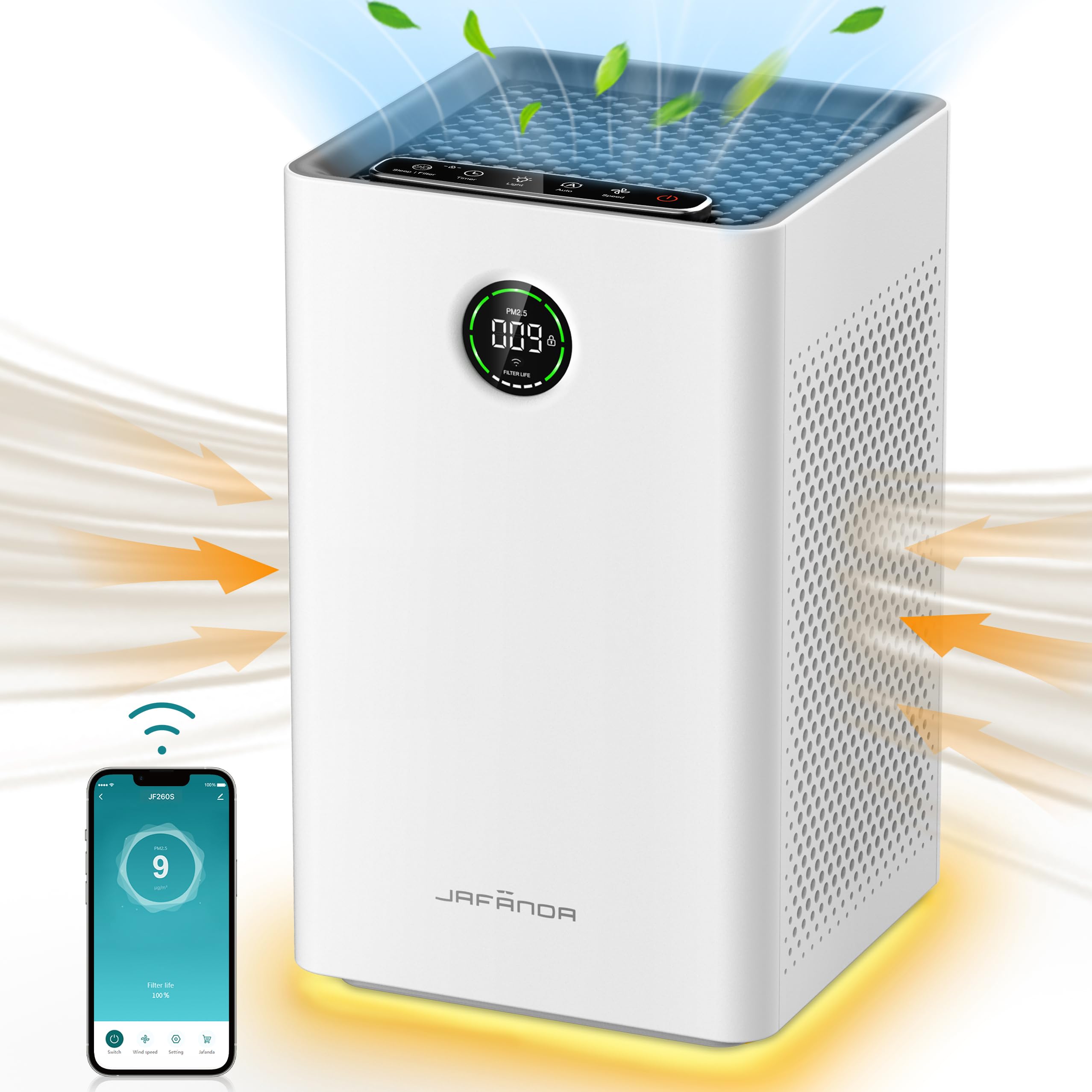 Jafanda JF260S Smart WiFi Air Purifiers for Home Large Room up to 1190 Ft², HEPA Air Purifier with Activated Carbon, 23dB Quiet Air Cleaner for 99.7% of Dust, Smoke, Odor, Pet Dander, Pollen, White-image-36