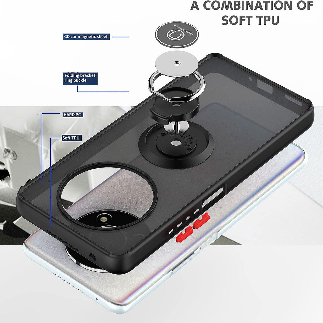 DESSEN Cover Per Huawei Magic5 Lite 5G / Honor X9a - Custodia Con Anello Rotante 360° E Supporto Magnetico, Antiurto, Blu