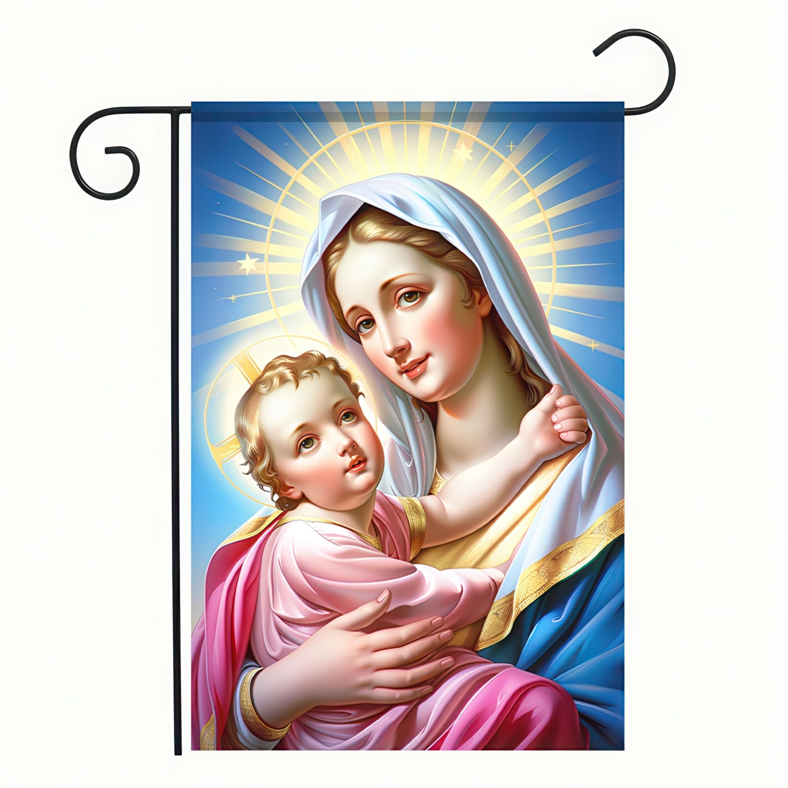 Virgin Mother Mary Jesus Christ Christian The Lord Garden Flag Double Sided Vertical Christian God Blessed Virgin Mary House Flags Yard Signs Outdoor Decor 12"X18"