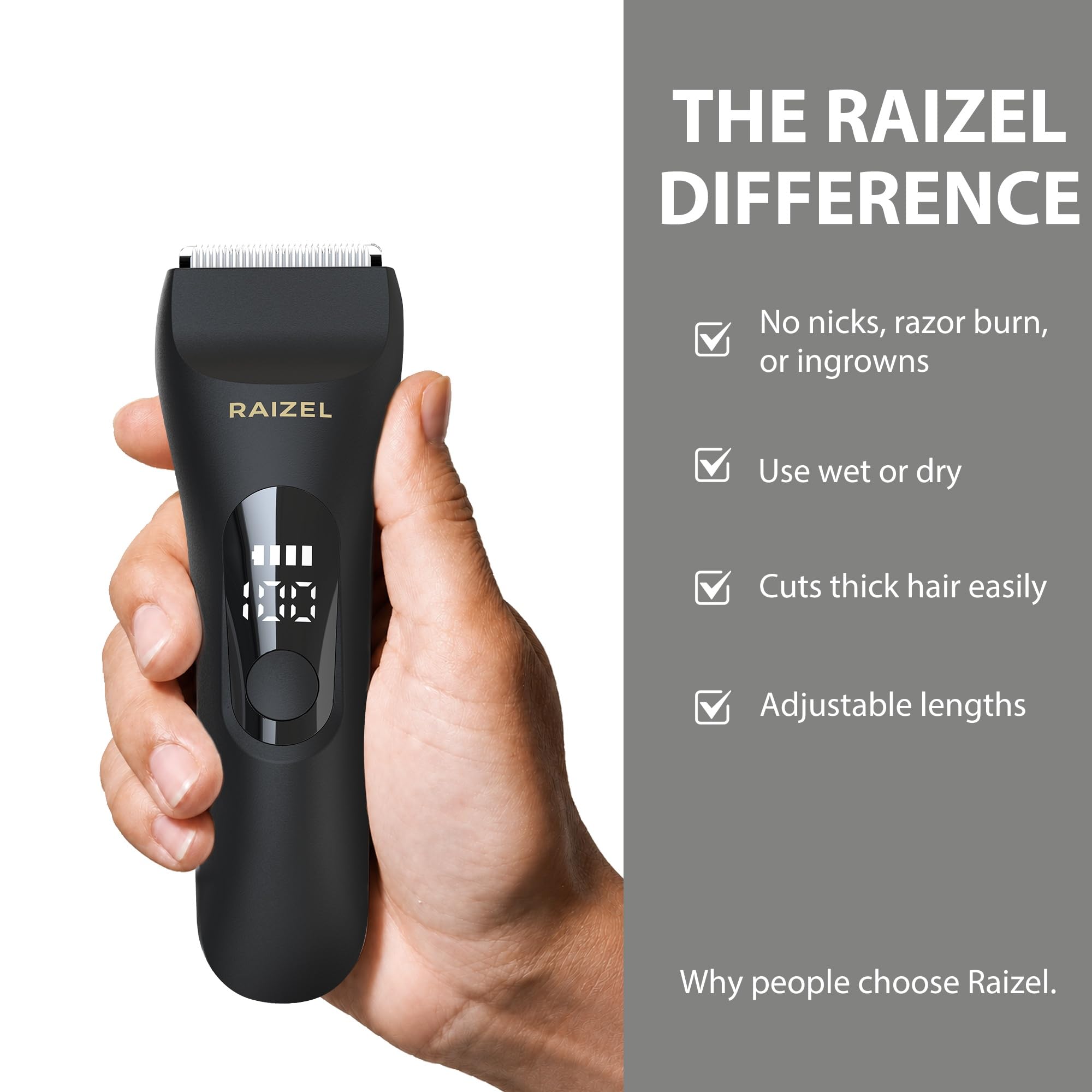 RAIZEL Tondeuse électrique pour homme et femme, tondeuse étanche pour l'aine et le bikini, rasoir sans fil humide/sec avec station de charge USB
