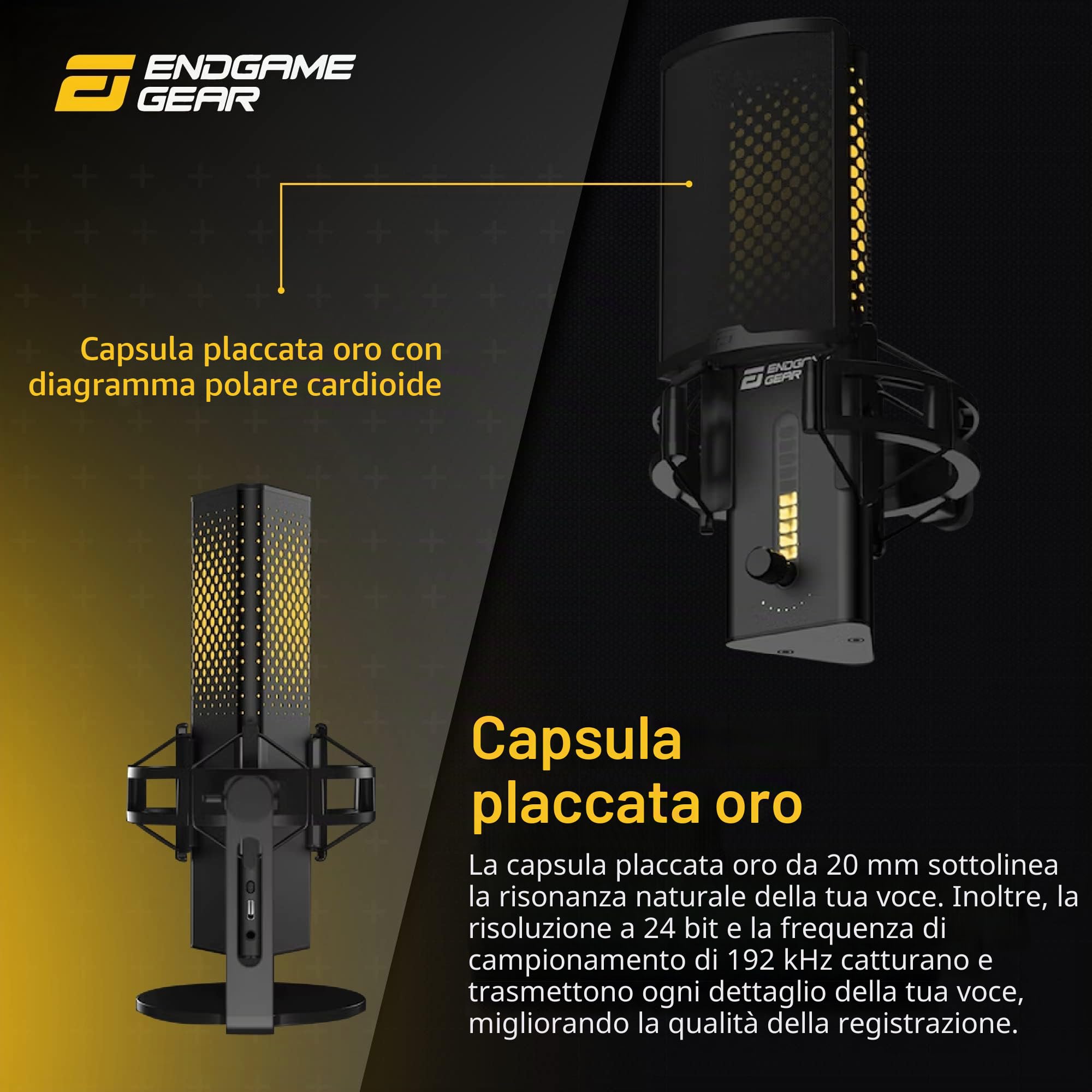 Endgame Gear XSTRM USB Microfono PC 192kHz 24bit Studio Quality Sampling, Microfono Esterno con riduzione del Rumore cardioide (Nero)