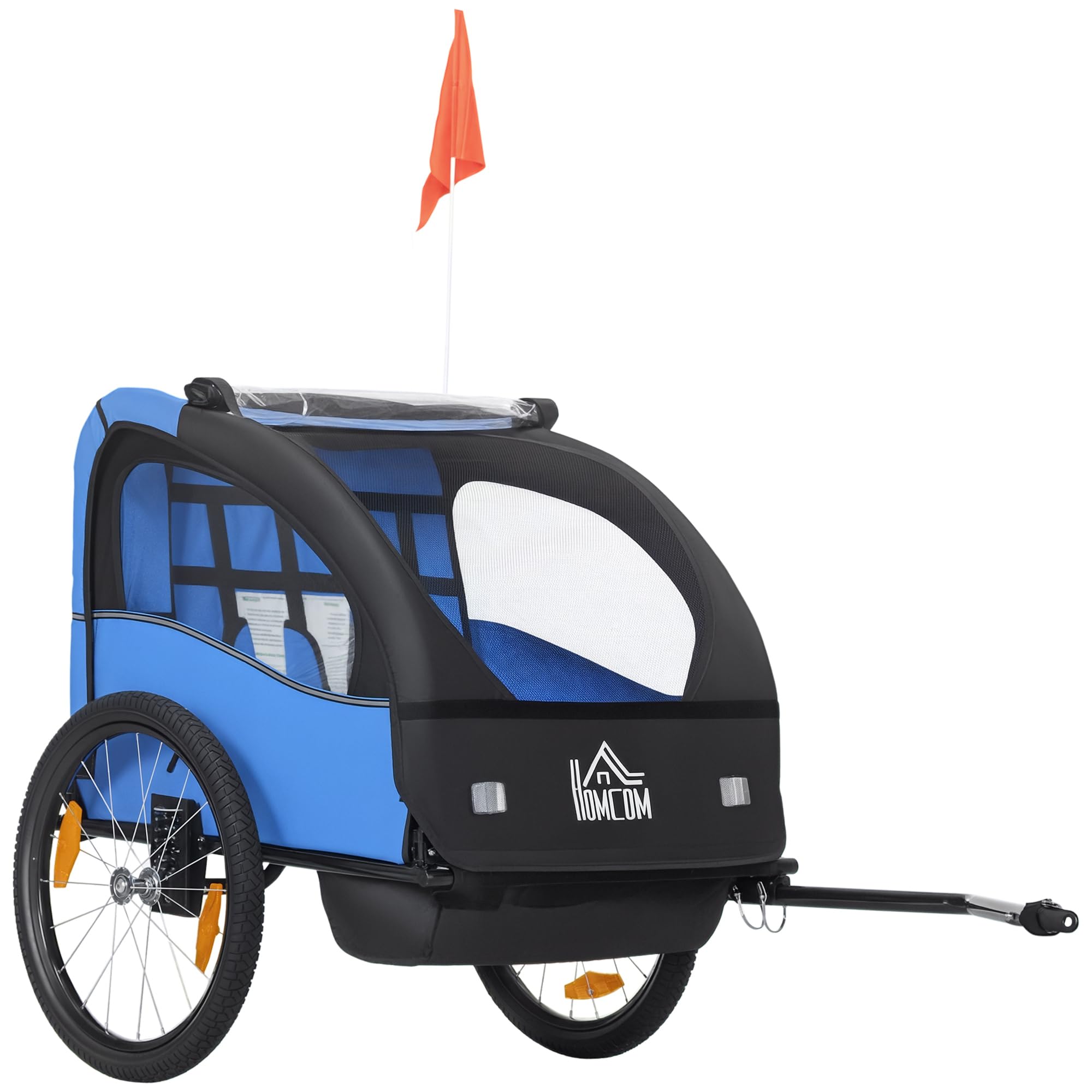 HOMCOM Remolque de Bicicleta para Niños +18 Meses Cochecito para Transporte de 2 Plazas con Cinturón de Seguridad Espacio de Almacenamiento y Sistema de Amortiguador 140x88x90 cm — view 9