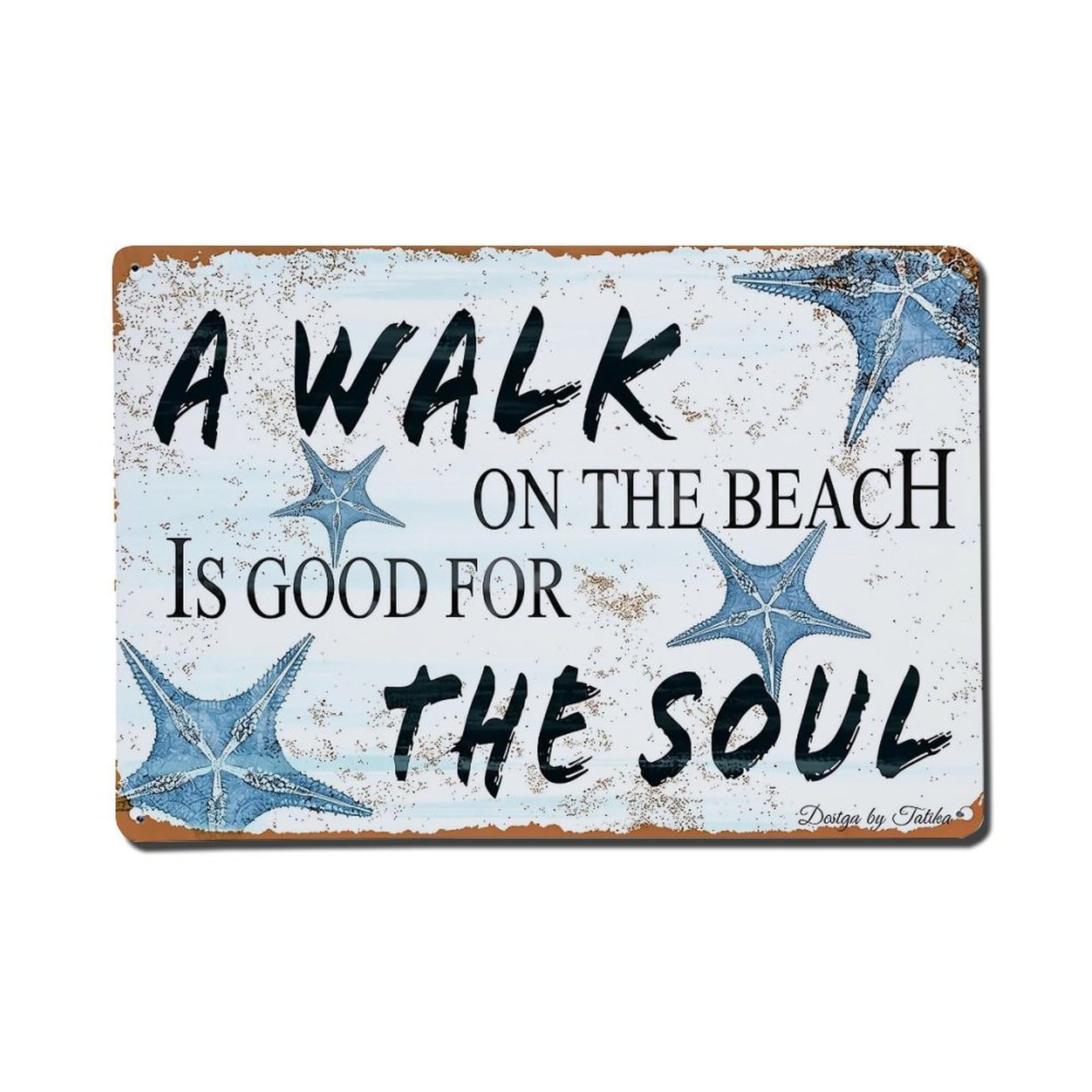 Starfish Beach Walk Soul Design Retro Metal Tin Sign, Vintage Decor Art Poster for Bar, Home, Man Cave, Kitchen, Laundry Room Gift 8x12Inch