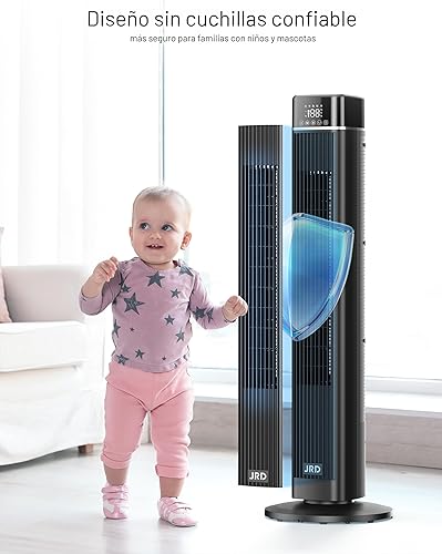 Miniatura 4 de JRD Ventilador de torre, ventiladores oscilantes de 90° con control remoto, ventilador de enfriamiento silencioso de 40 pulgadas con 3 velocidades,