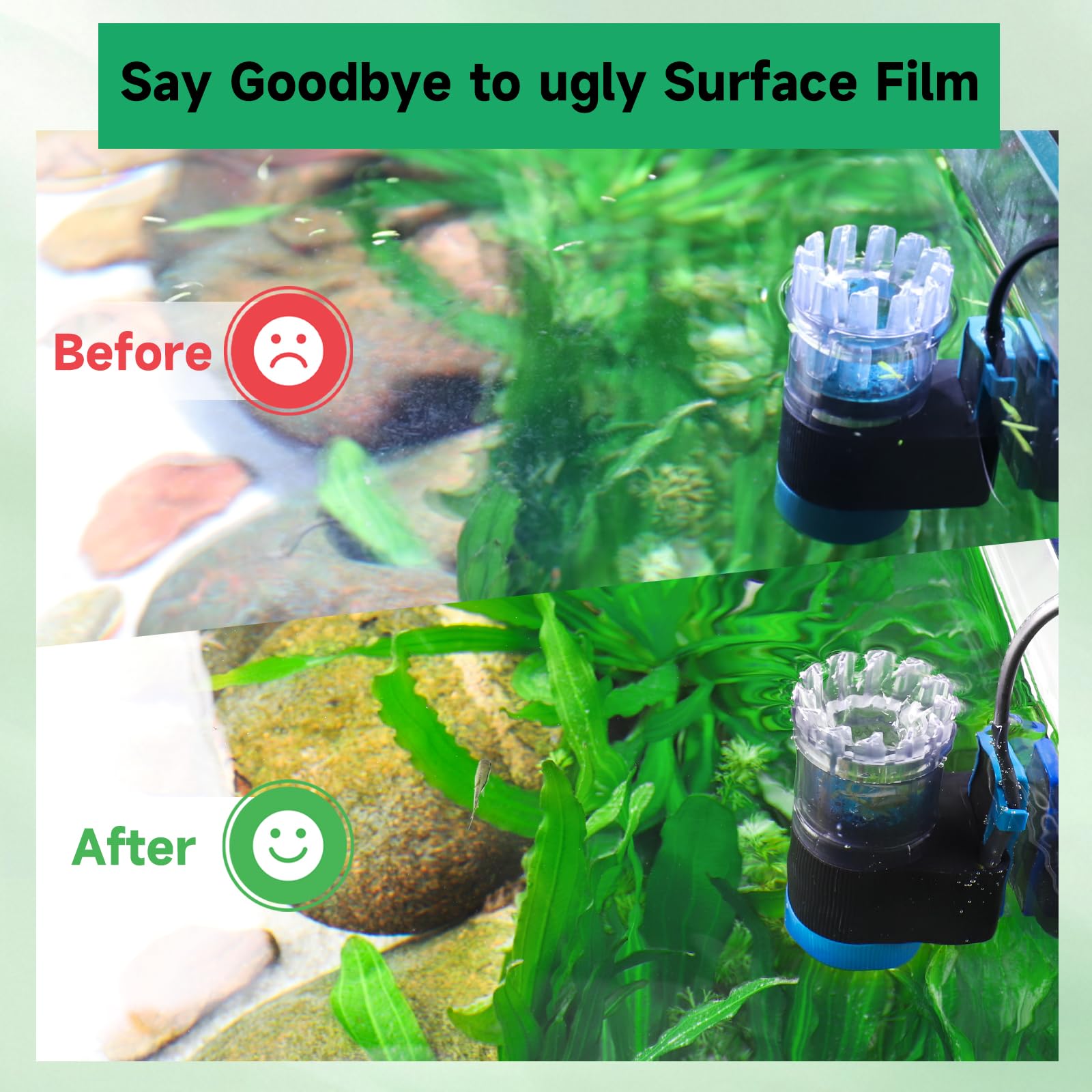 Skimmer de Surface pour Aquarium, magnétique Skimmer Aquarium avec éponge Bio, pour l'eau Douce et l'eau salée Aquarium, 5W Surface Skimmer 96GPH débit réglable