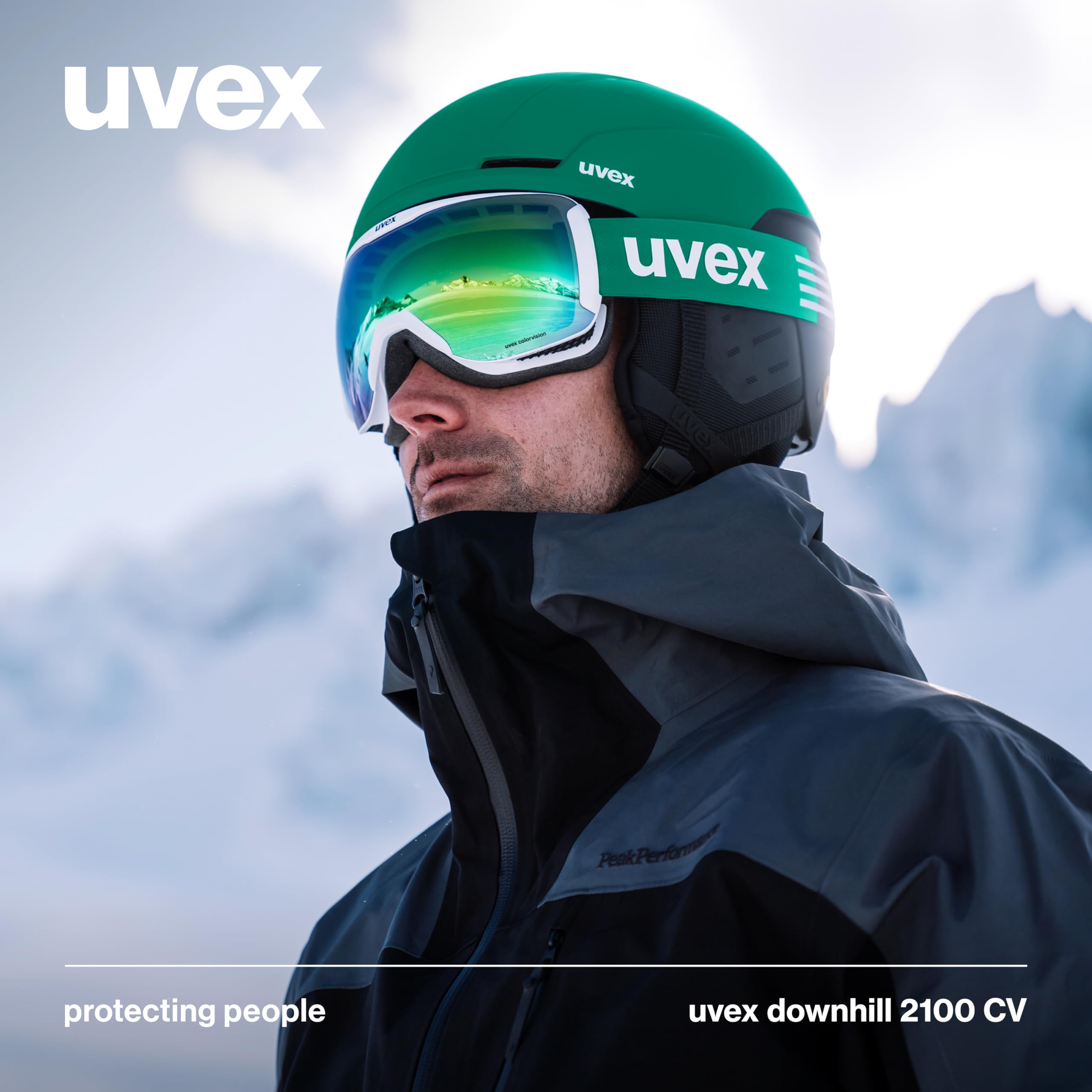 uvex downhill 2100 CV - gogle narciarskie unisex - wzmacniające kontrast - bez zniekształceń obrazu i efektu zaparowania - black matt/blue-green - one size